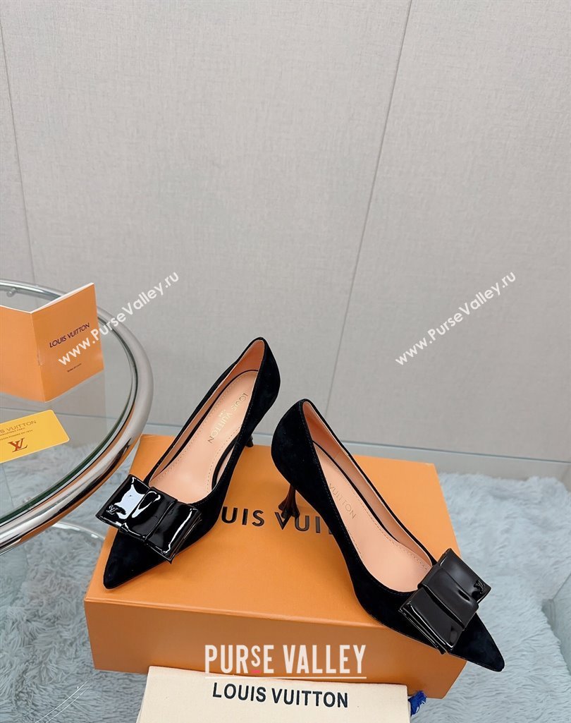 Louis Vuitton Blossom Pumps 7.5cm in Black Suede with Bow 2023 1AC84X (MD-231121052)