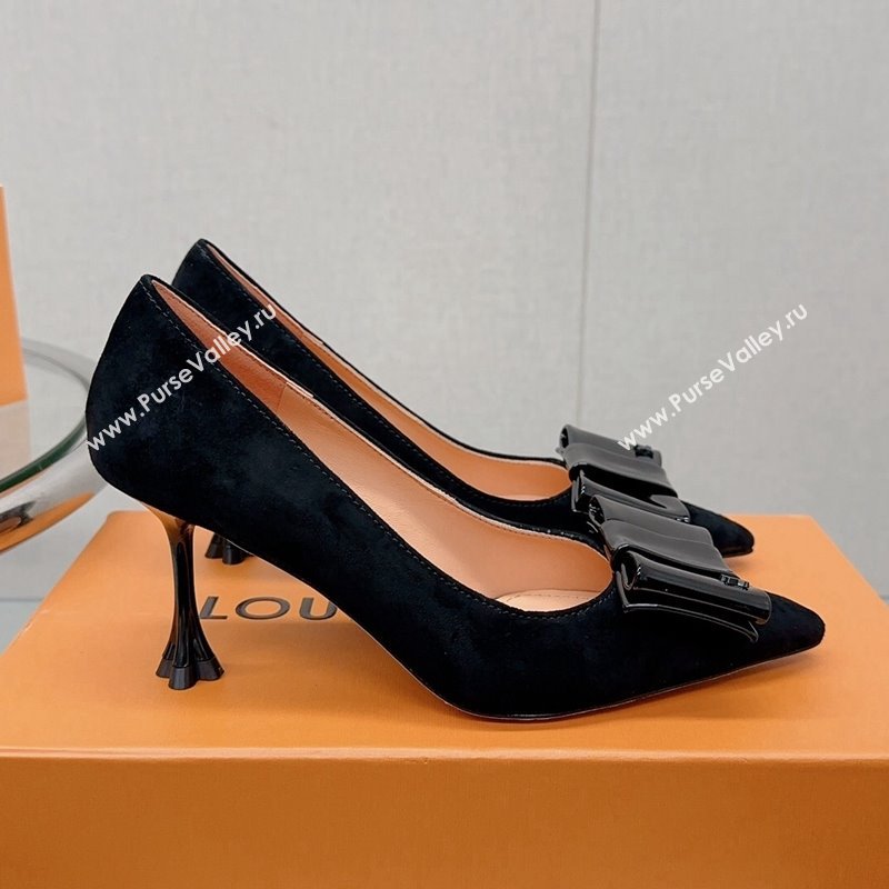 Louis Vuitton Blossom Pumps 7.5cm in Black Suede with Bow 2023 1AC84X (MD-231121052)