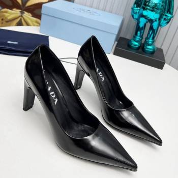 Prada Brushed Leather Pumps 8.5cm Black 2023 PR111801 (MD-231118002)
