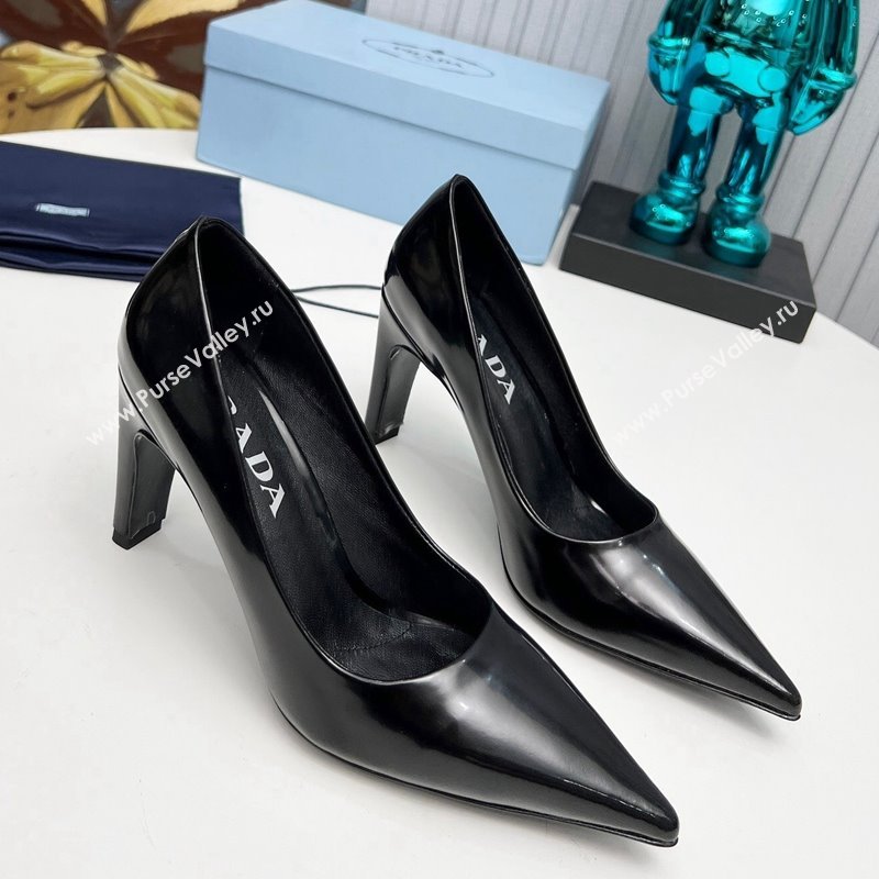 Prada Brushed Leather Pumps 8.5cm Black 2023 PR111801 (MD-231118002)