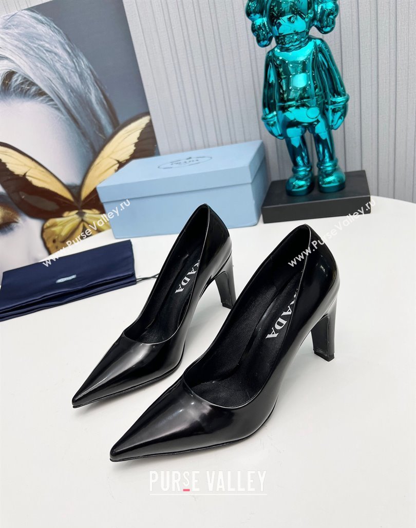 Prada Brushed Leather Pumps 8.5cm Black 2023 PR111801 (MD-231118002)