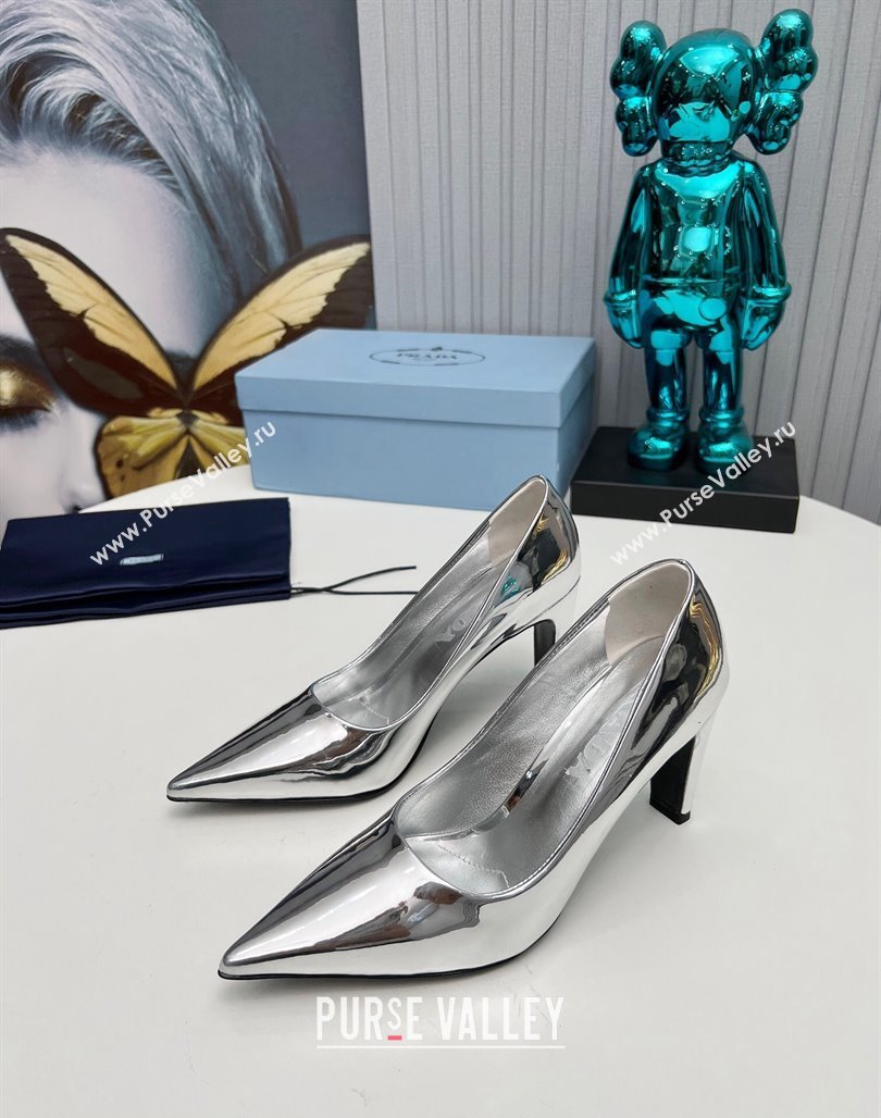 Prada Brushed Leather Pumps 8.5cm Silver 2023 PR111801 (MD-231118005)