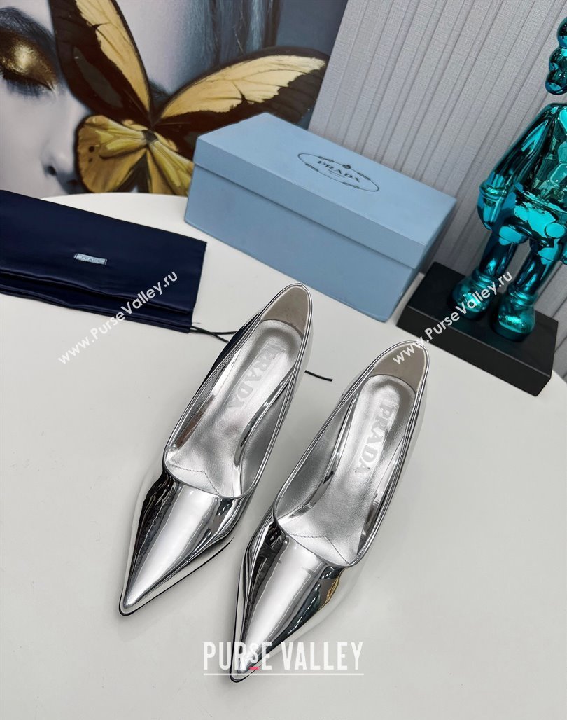 Prada Brushed Leather Pumps 8.5cm Silver 2023 PR111801 (MD-231118005)