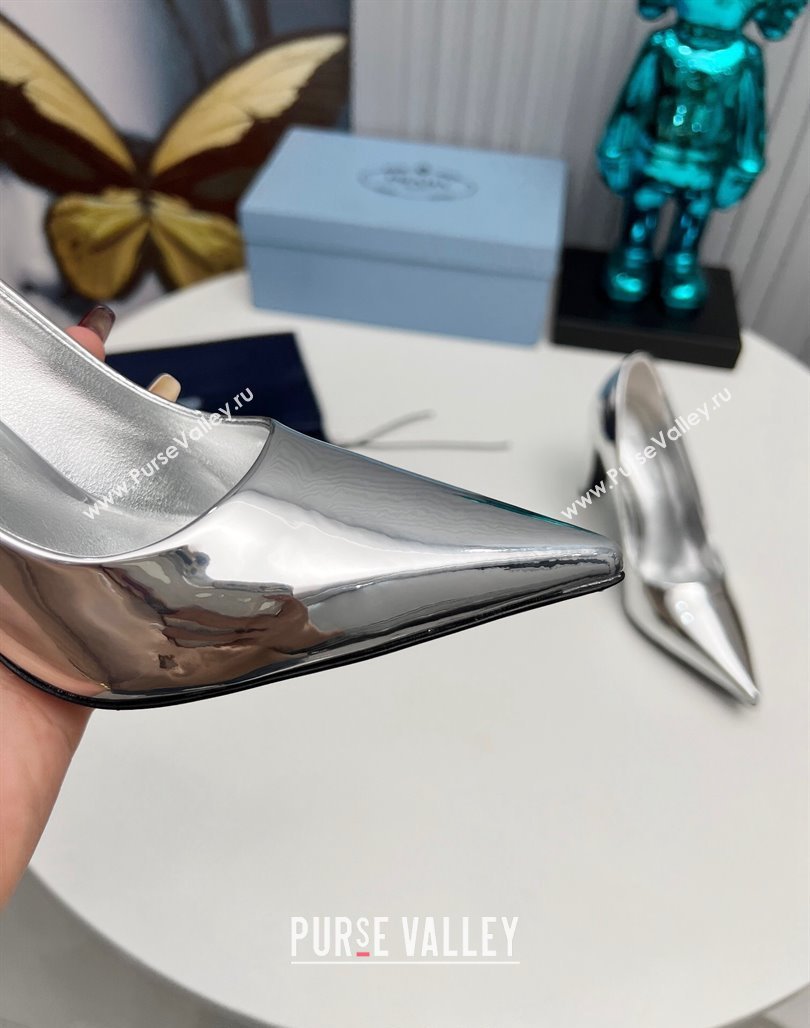 Prada Brushed Leather Pumps 8.5cm Silver 2023 PR111801 (MD-231118005)