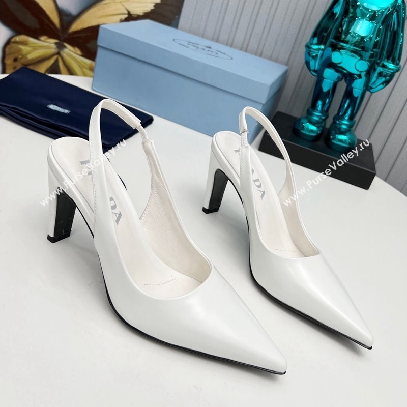 Prada Brushed Slingback Pumps 8.5cm White 1 2023 PR111802 (MD-231118013)