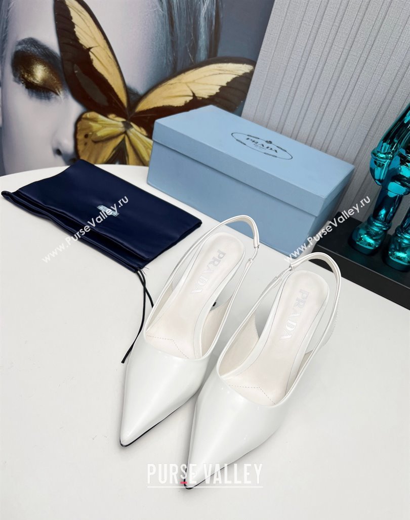 Prada Brushed Slingback Pumps 8.5cm White 1 2023 PR111802 (MD-231118013)