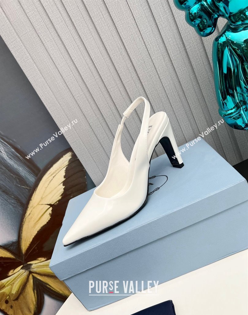 Prada Brushed Slingback Pumps 8.5cm White 1 2023 PR111802 (MD-231118013)