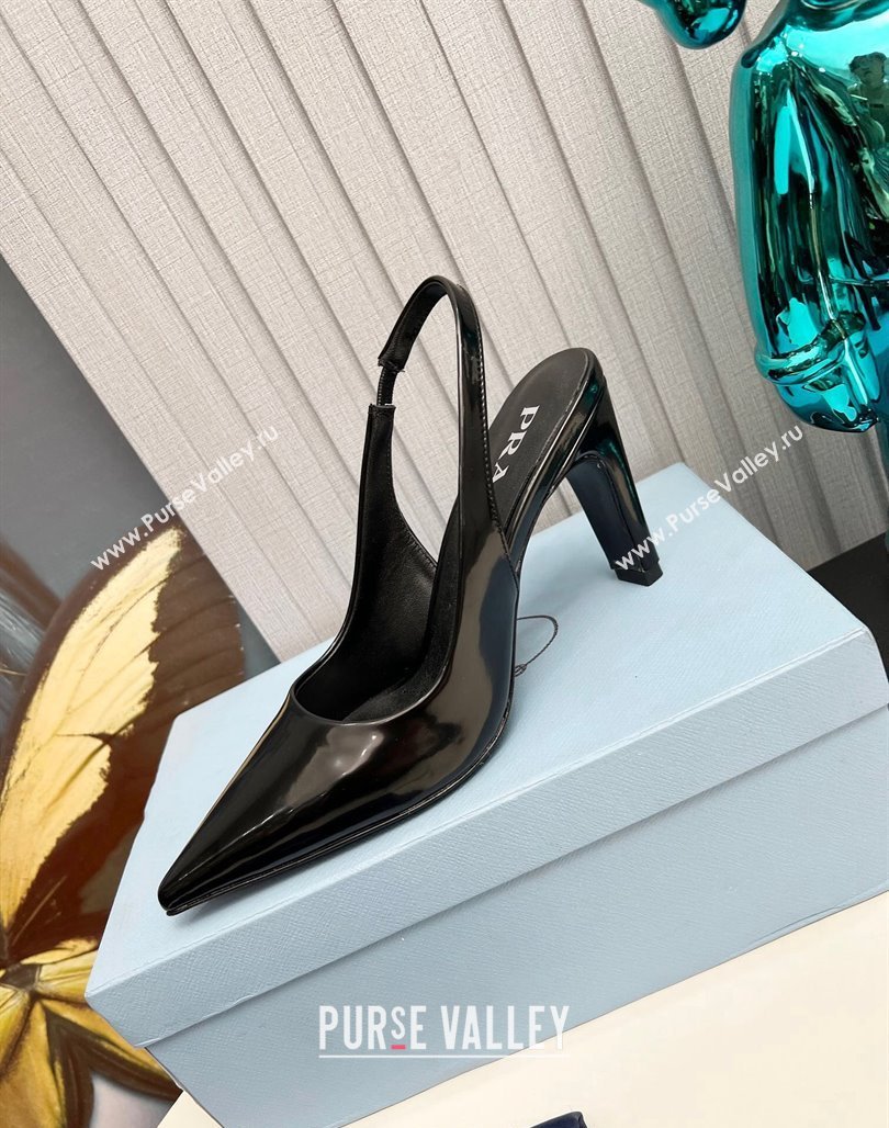 Prada Brushed Slingback Pumps 8.5cm Black 2023 PR111802 (MD-231118015)