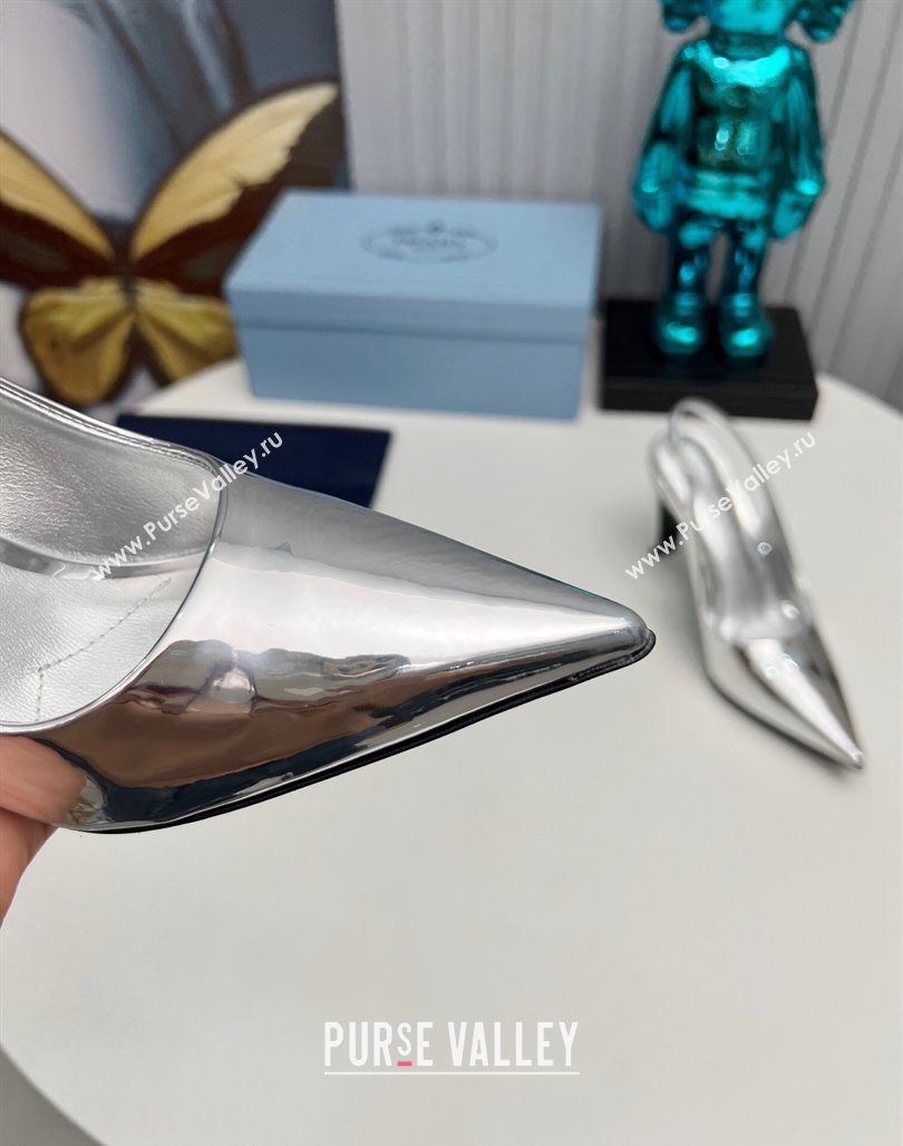 Prada Brushed Slingback Pumps 8.5cm Silver 2023 PR111802 (MD-231118017)