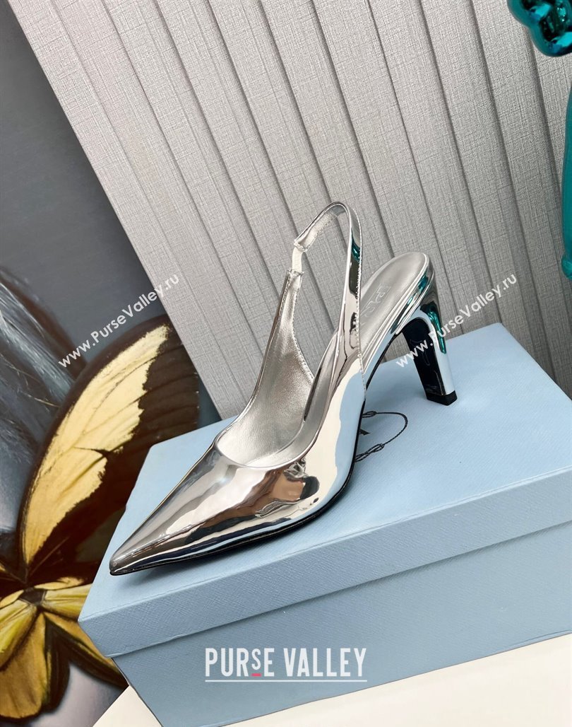 Prada Brushed Slingback Pumps 8.5cm Silver 2023 PR111802 (MD-231118017)