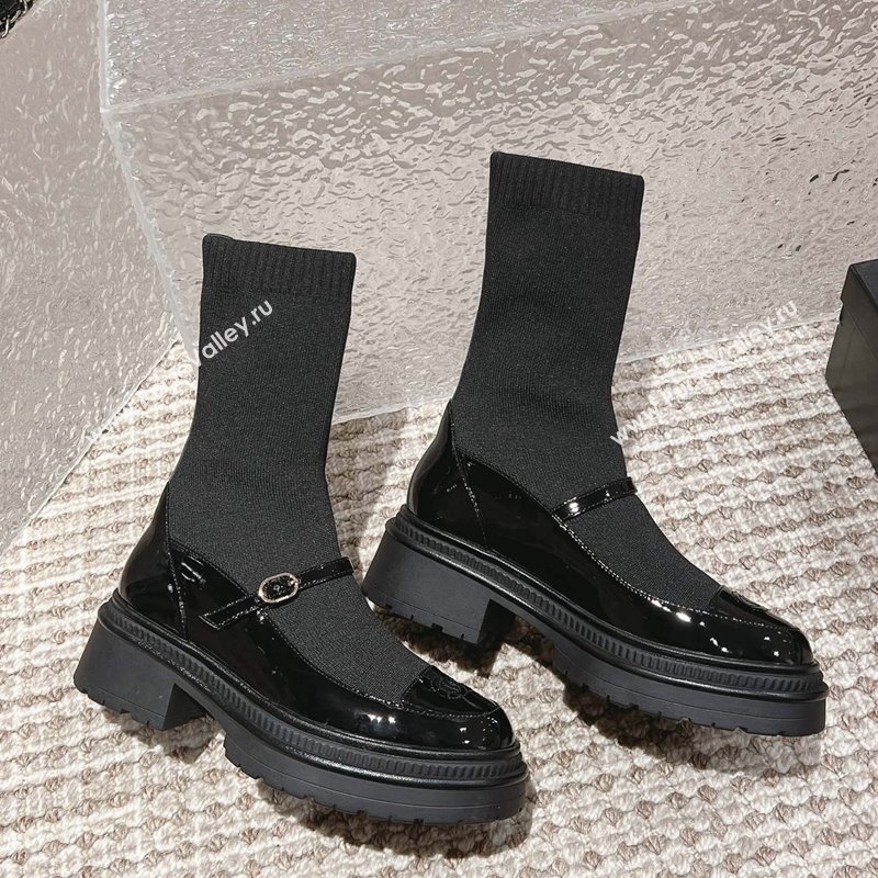 Chanel Patent Leather and Knit Ankle Boots Black 2023 CH112002 (MD-231120020)