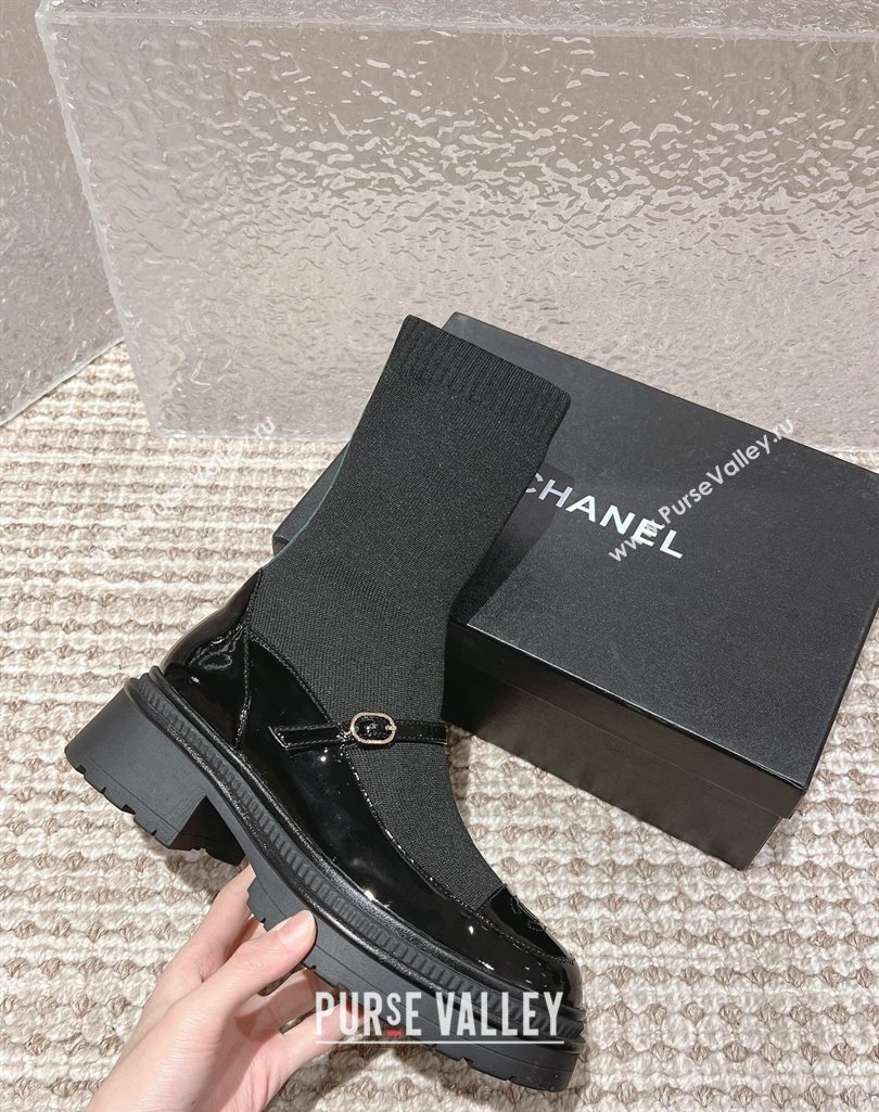 Chanel Patent Leather and Knit Ankle Boots Black 2023 CH112002 (MD-231120020)