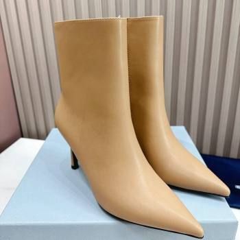Prada Leather Pointed Heel Ankle Boots 8.5cm Apricot 2023 PR111702 (MD-231117043)