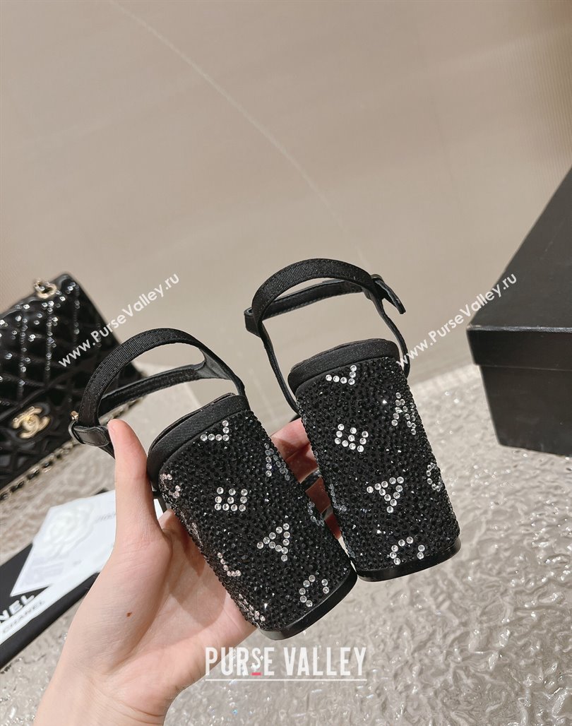 Chanel Grosgrain Crystals Platform Sandals 9cm G45365 Black 2023 (MD-231201001)