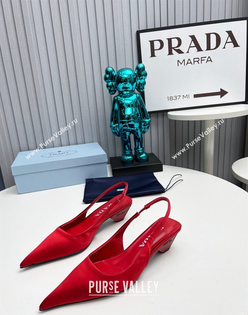 Prada Satin Slingback Pumps 4cm Red 2023 PR120204 (MD-231202069)