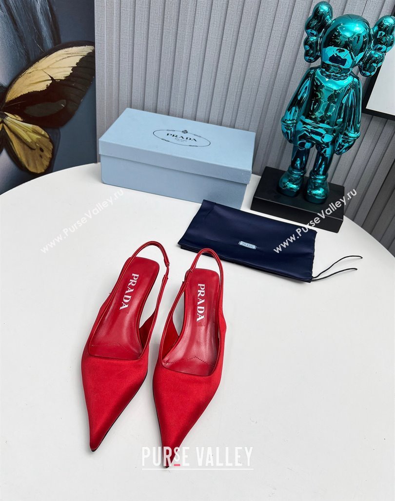 Prada Satin Slingback Pumps 4cm Red 2023 PR120204 (MD-231202069)