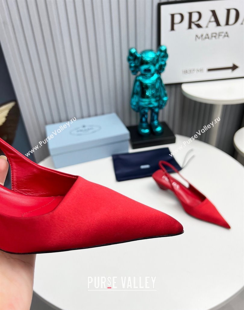 Prada Satin Slingback Pumps 4cm Red 2023 PR120204 (MD-231202069)