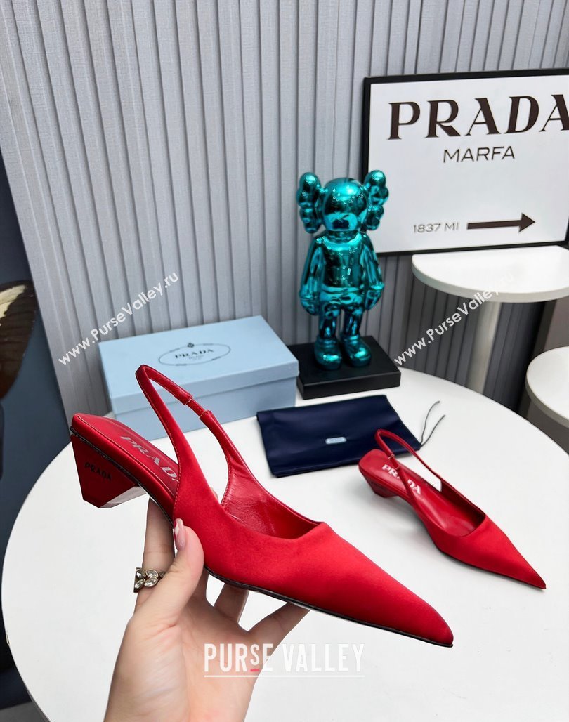 Prada Satin Slingback Pumps 4cm Red 2023 PR120204 (MD-231202069)