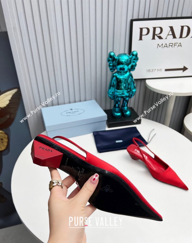 Prada Satin Slingback Pumps 4cm Red 2023 PR120204 (MD-231202069)