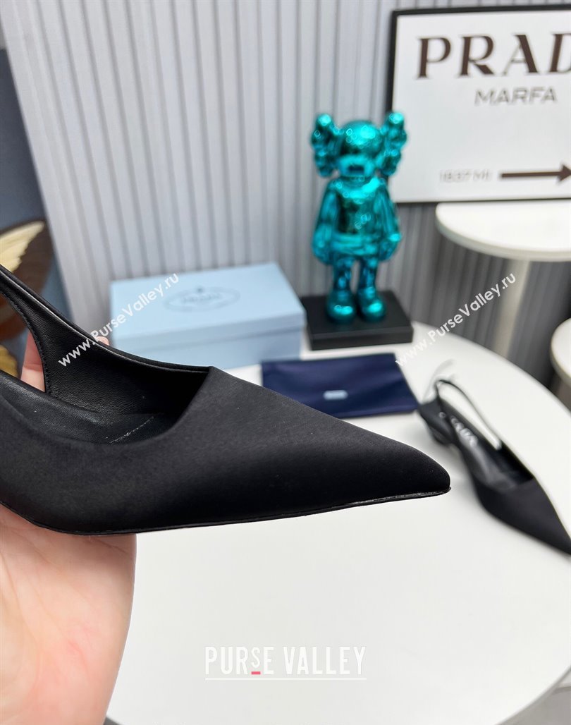 Prada Satin Slingback Pumps 4cm Black 2023 PR120204 (MD-231202070)