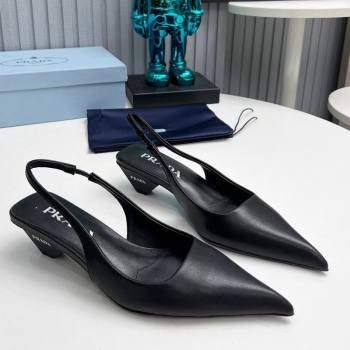 Prada Leather Slingback Pumps 4cm Black 2023 PR120204 (MD-231202072)