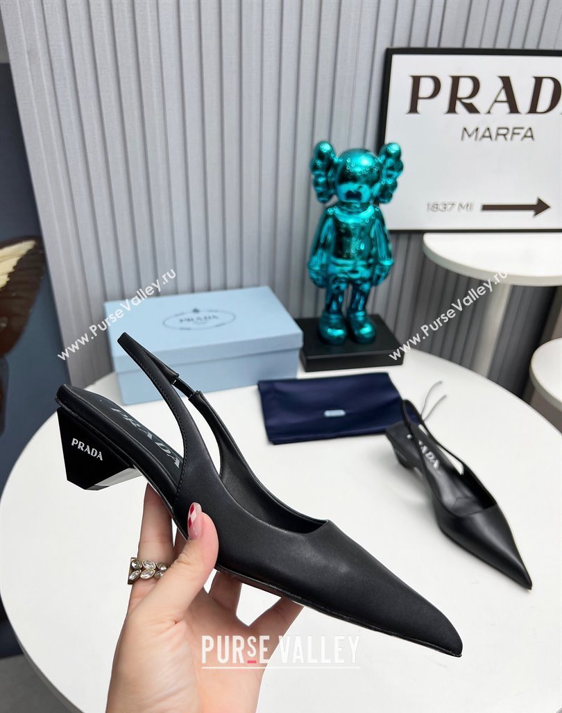 Prada Leather Slingback Pumps 4cm Black 2023 PR120204 (MD-231202072)