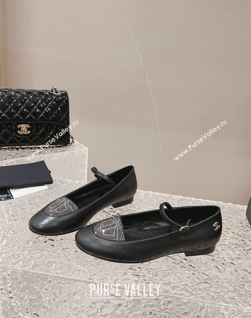 Chanel Leather Crystals Mary Janes Ballet Flat Black 2023 G45457 (MD-231201013)