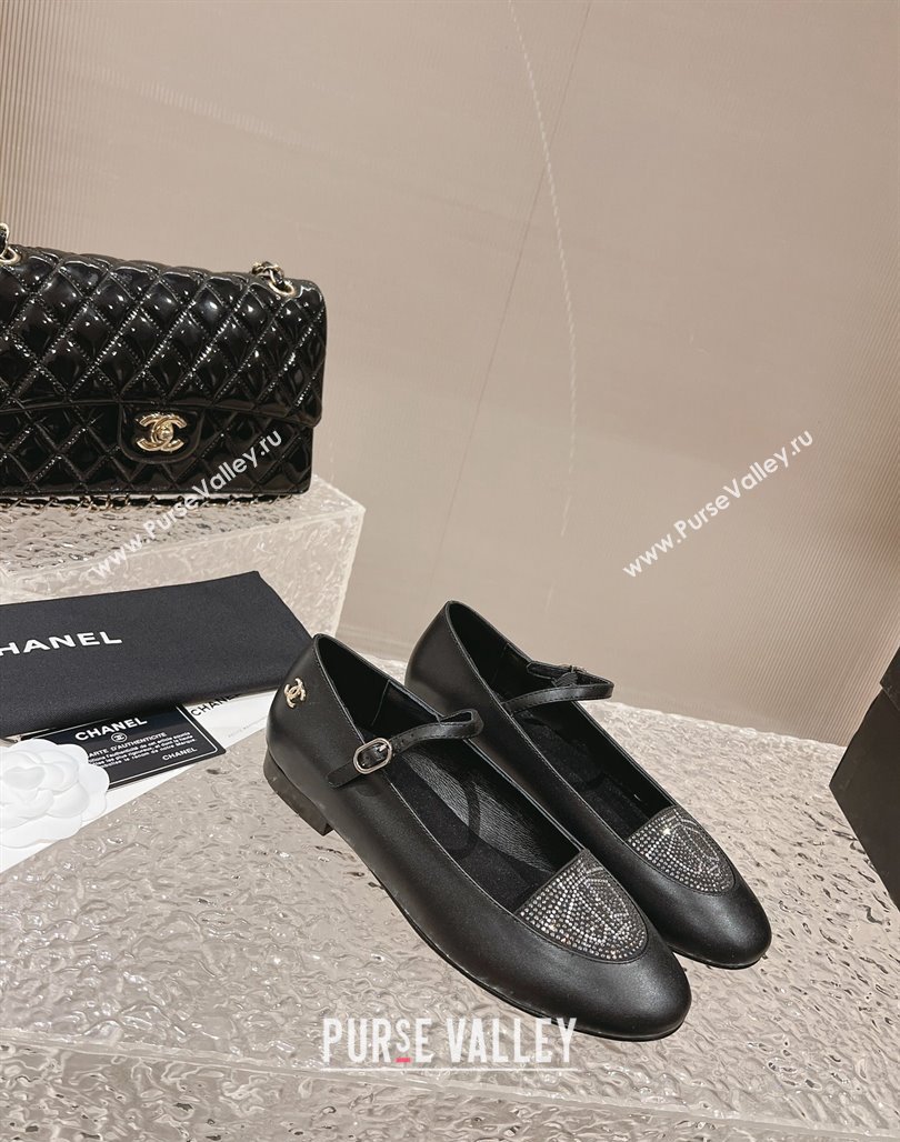 Chanel Leather Crystals Mary Janes Ballet Flat Black 2023 G45457 (MD-231201013)