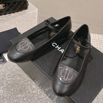 Chanel Leather Crystals Mary Janes Ballet Flat Black 2023 G45457 (MD-231201013)