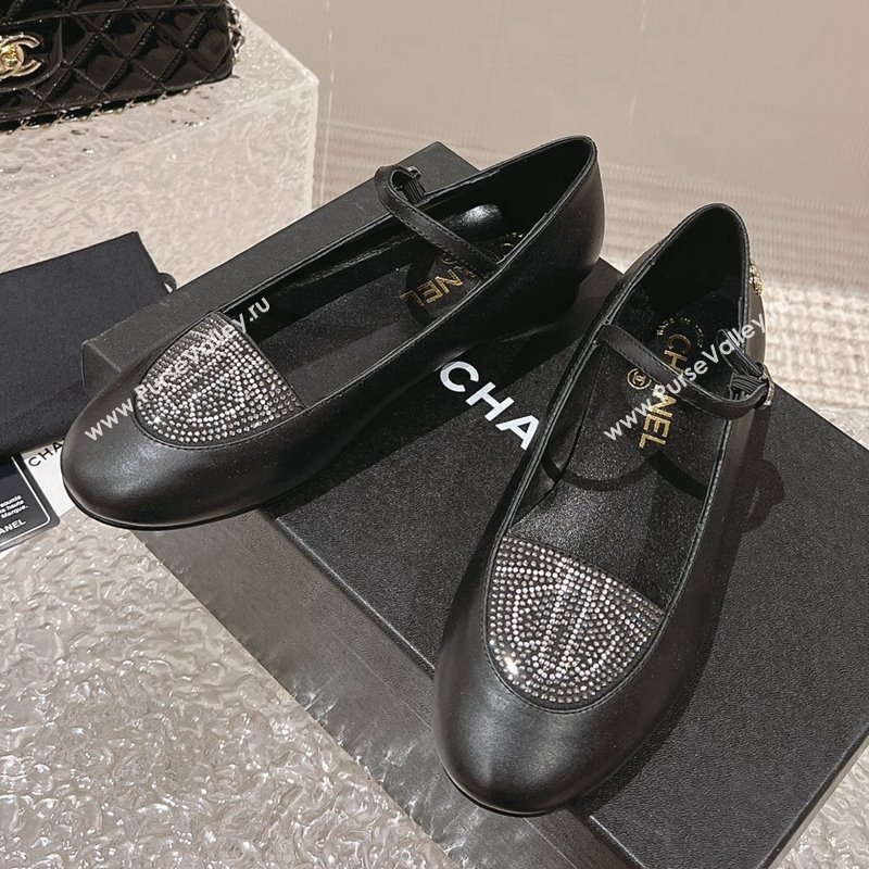 Chanel Leather Crystals Mary Janes Ballet Flat Black 2023 G45457 (MD-231201013)