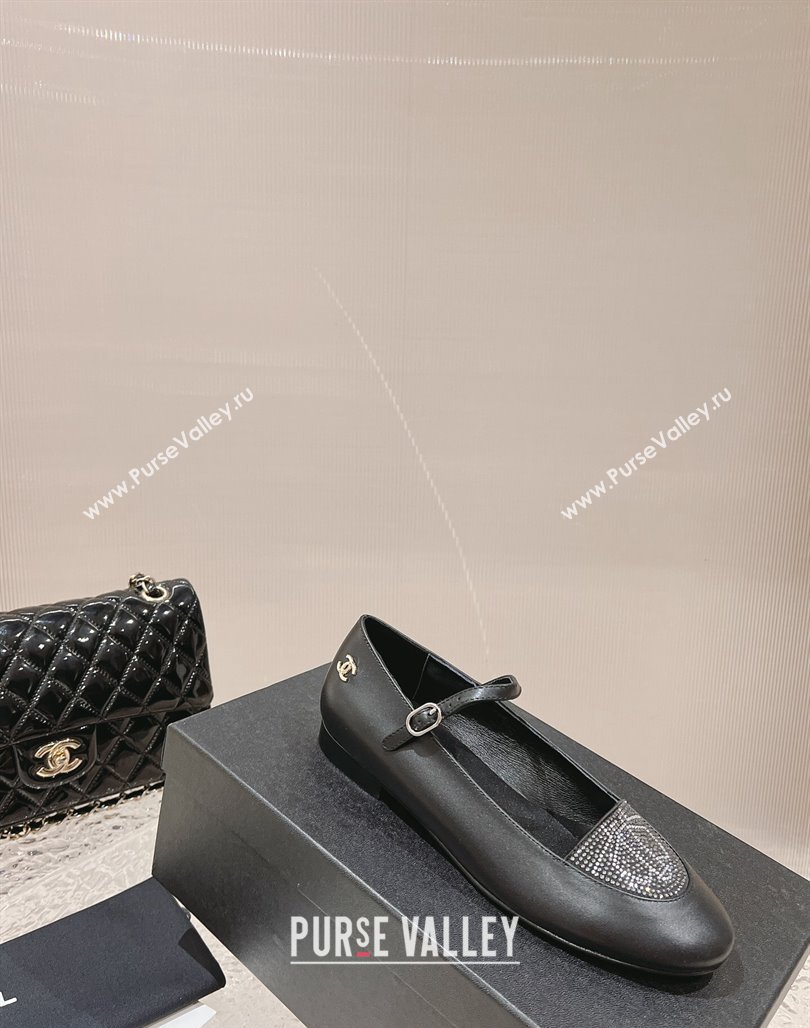 Chanel Leather Crystals Mary Janes Ballet Flat Black 2023 G45457 (MD-231201013)