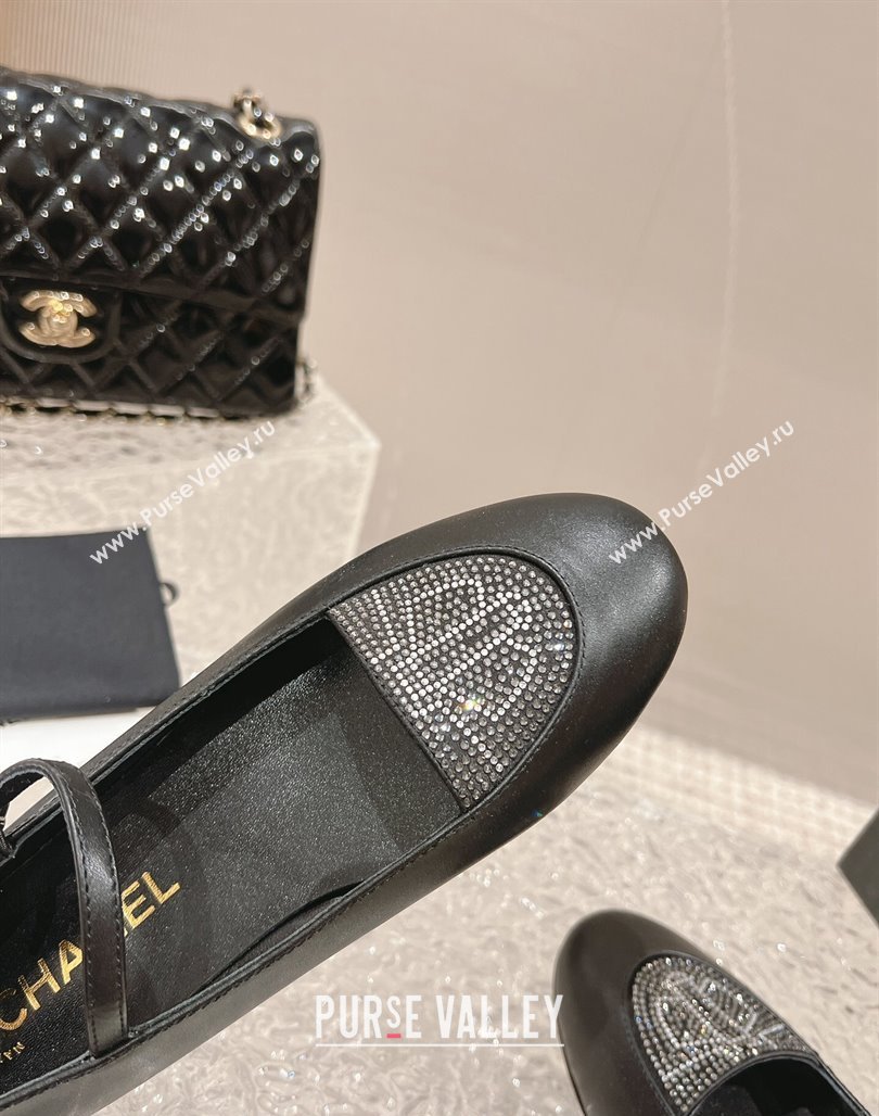 Chanel Leather Crystals Mary Janes Ballet Flat Black 2023 G45457 (MD-231201013)