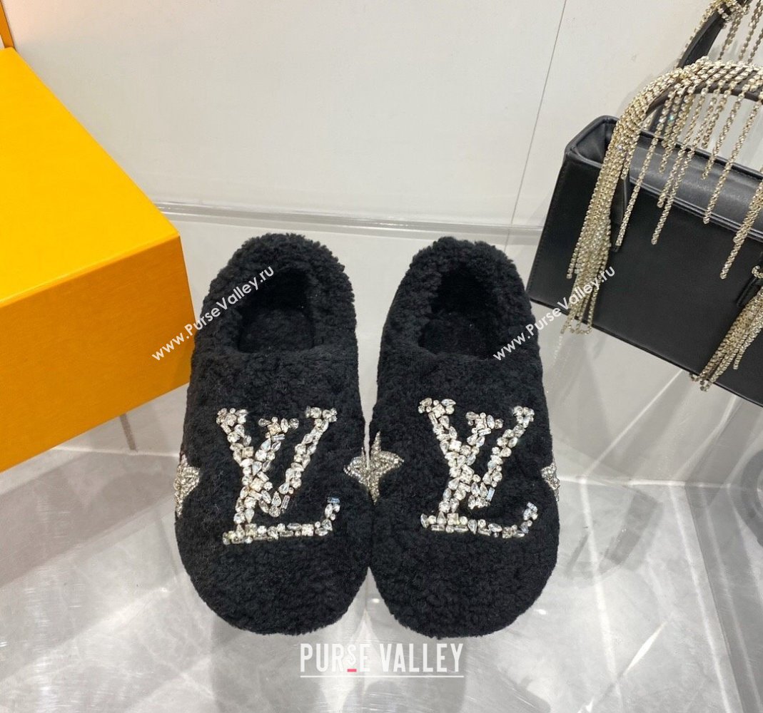 Louis Vuitton Shearling Flat Loafers with Crystals Black 2023 LV120401 (MD-231204019)