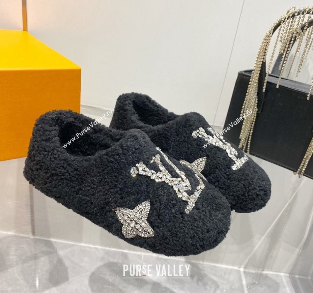 Louis Vuitton Shearling Flat Loafers with Crystals Black 2023 LV120401 (MD-231204019)