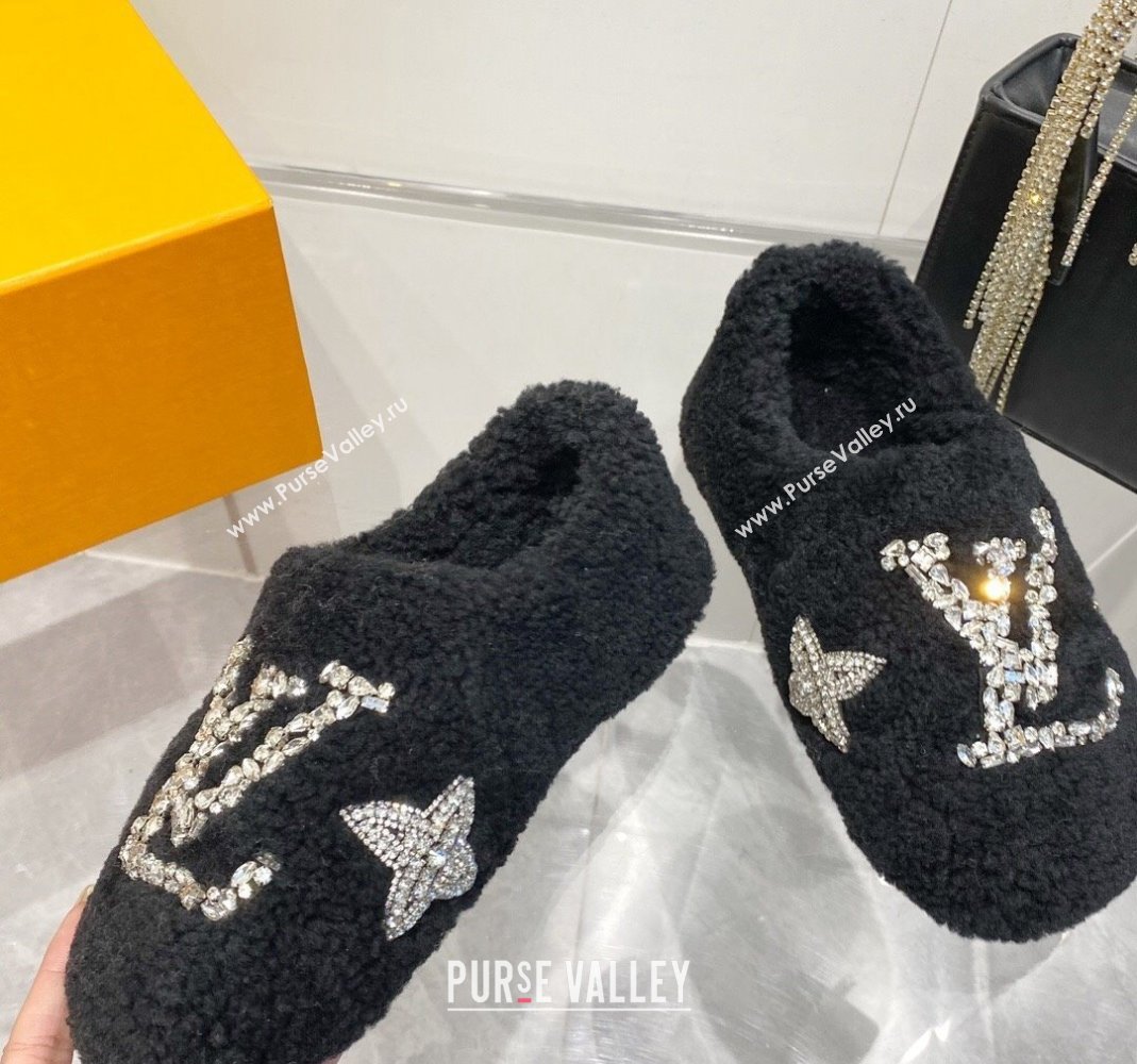 Louis Vuitton Shearling Flat Loafers with Crystals Black 2023 LV120401 (MD-231204019)