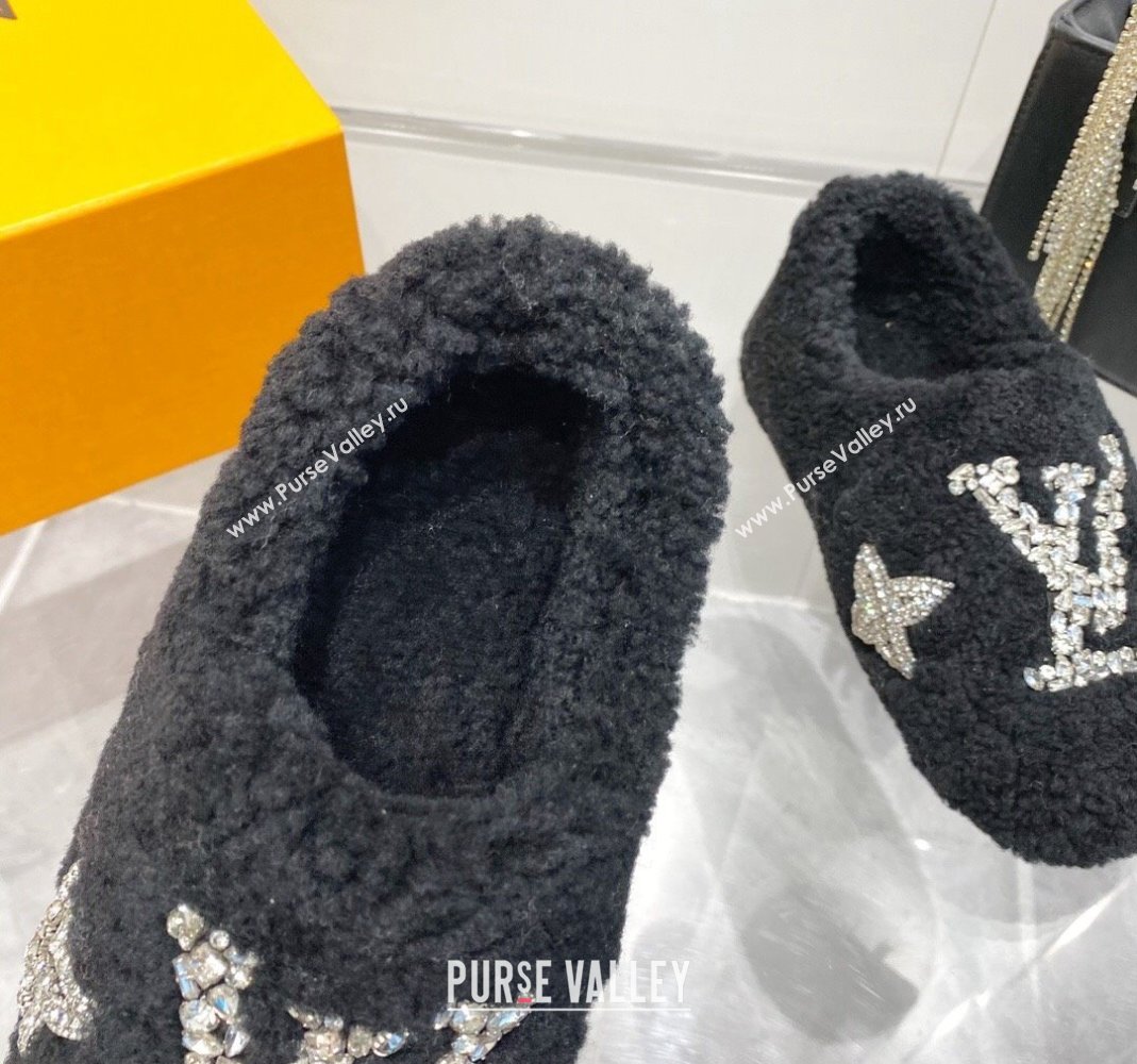 Louis Vuitton Shearling Flat Loafers with Crystals Black 2023 LV120401 (MD-231204019)