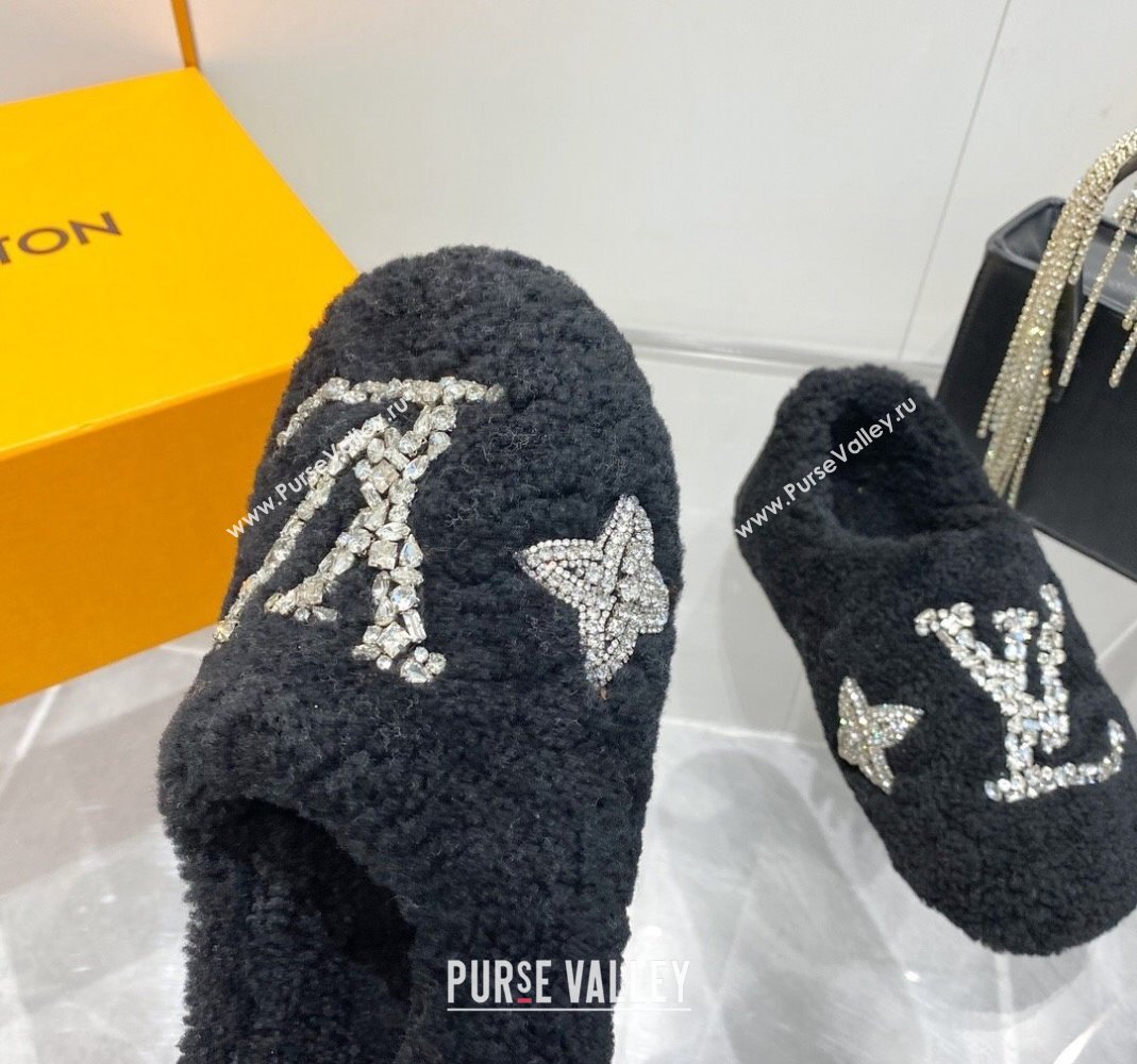 Louis Vuitton Shearling Flat Loafers with Crystals Black 2023 LV120401 (MD-231204019)