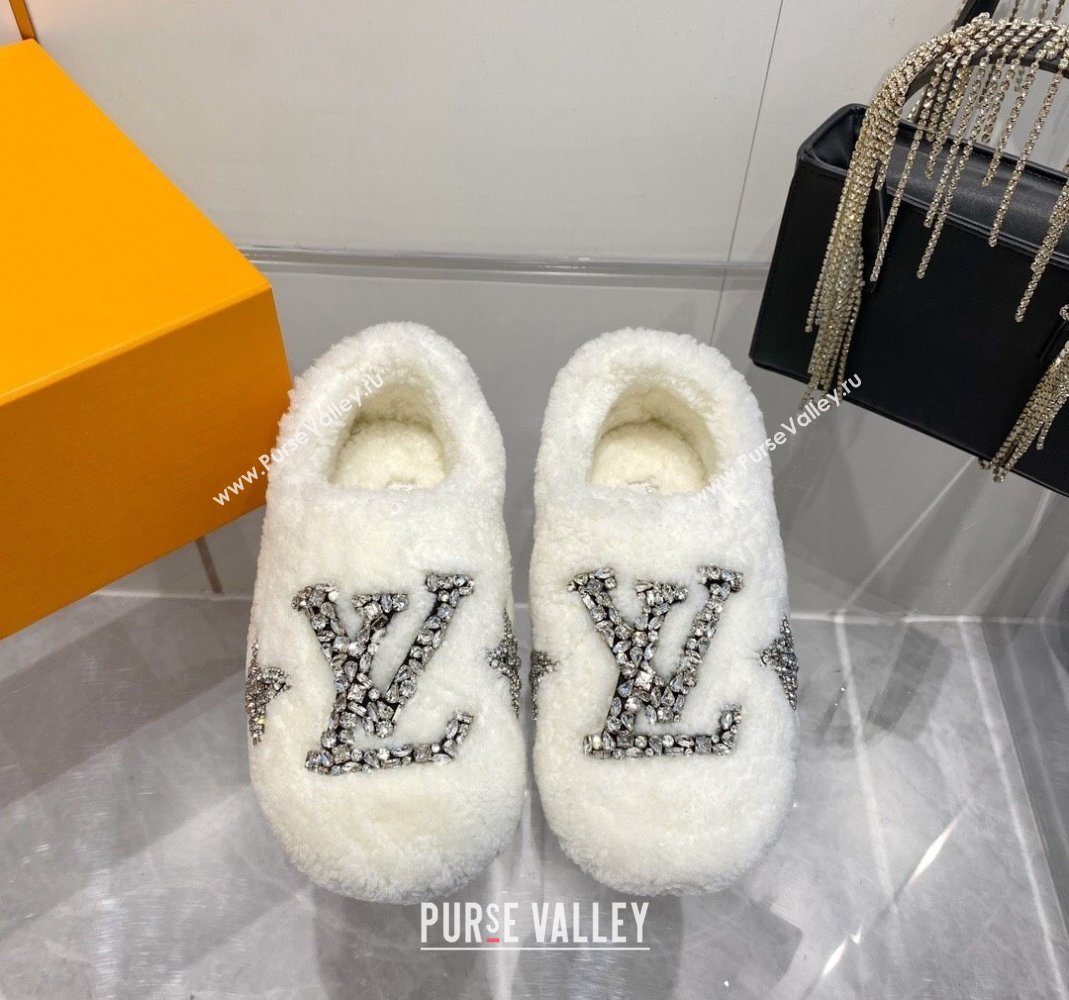 Louis Vuitton Shearling Flat Loafers with Crystals White 2023 LV120401 (MD-231204020)