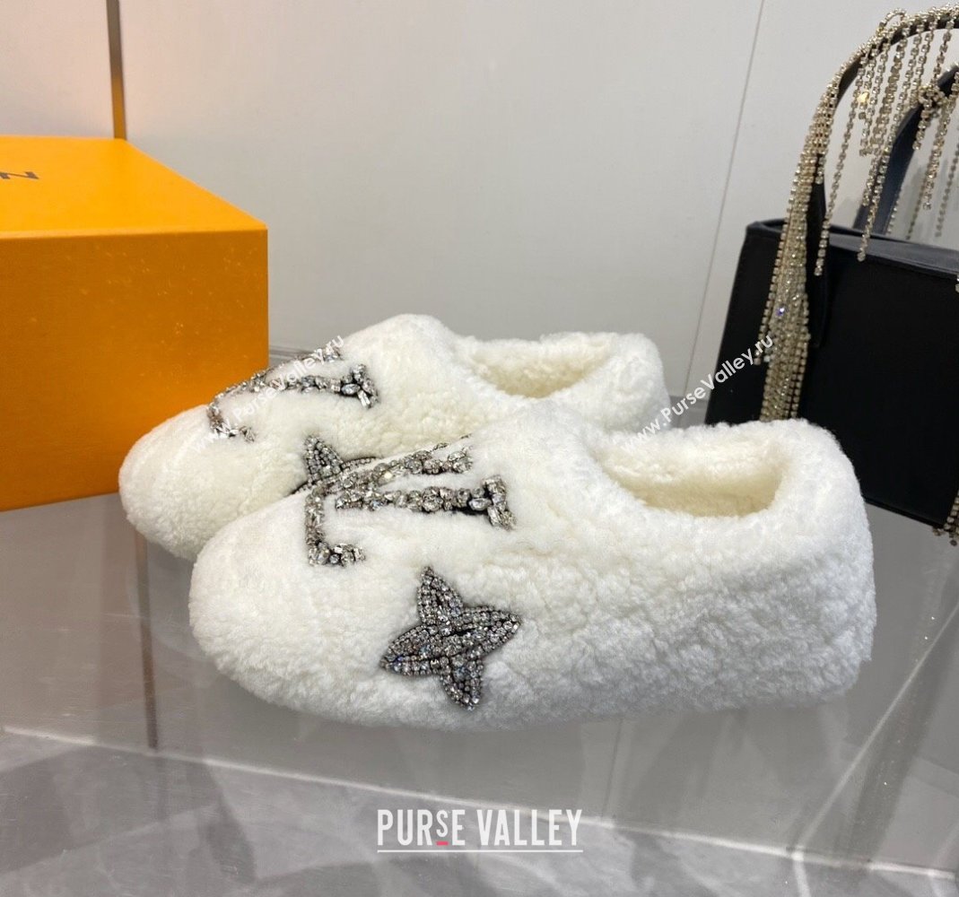 Louis Vuitton Shearling Flat Loafers with Crystals White 2023 LV120401 (MD-231204020)