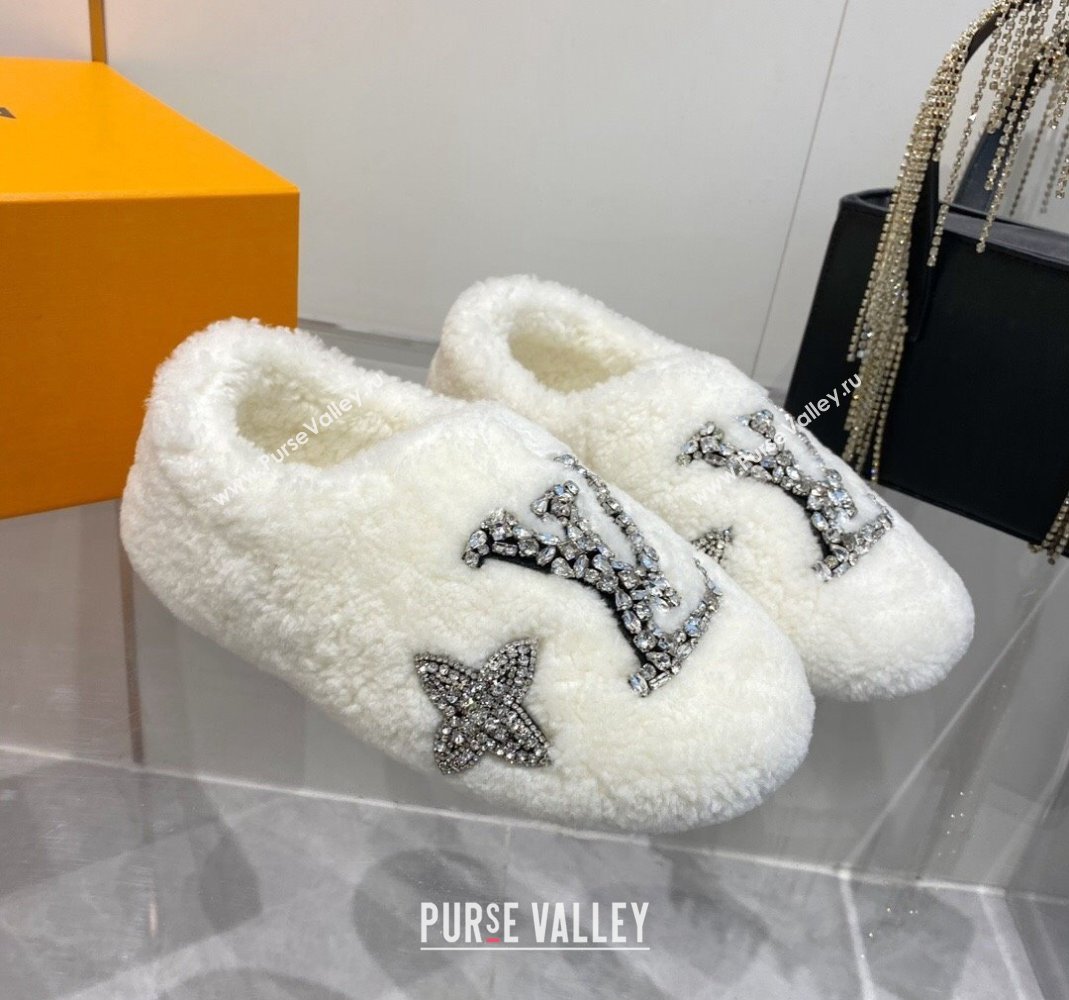 Louis Vuitton Shearling Flat Loafers with Crystals White 2023 LV120401 (MD-231204020)