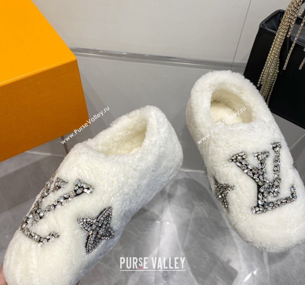 Louis Vuitton Shearling Flat Loafers with Crystals White 2023 LV120401 (MD-231204020)