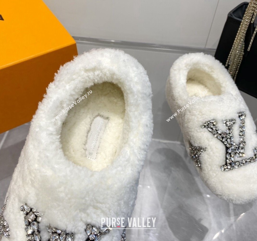 Louis Vuitton Shearling Flat Loafers with Crystals White 2023 LV120401 (MD-231204020)