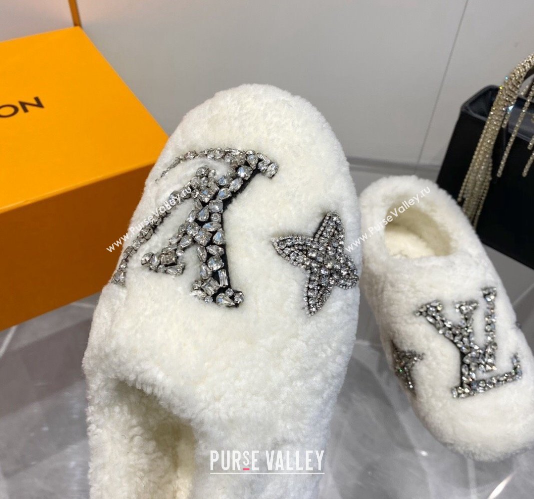 Louis Vuitton Shearling Flat Loafers with Crystals White 2023 LV120401 (MD-231204020)