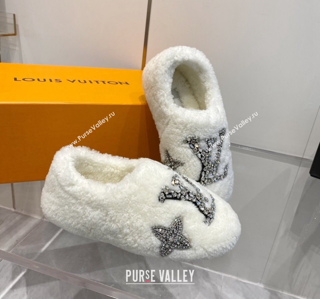 Louis Vuitton Shearling Flat Loafers with Crystals White 2023 LV120401 (MD-231204020)