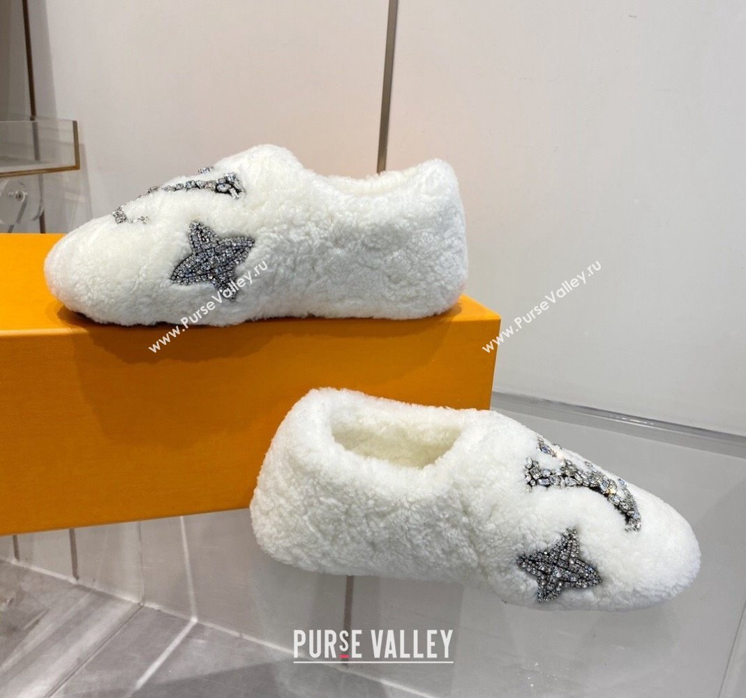 Louis Vuitton Shearling Flat Loafers with Crystals White 2023 LV120401 (MD-231204020)