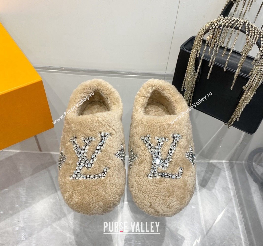 Louis Vuitton Shearling Flat Loafers with Crystals Beige 2023 LV120401 (MD-231204021)