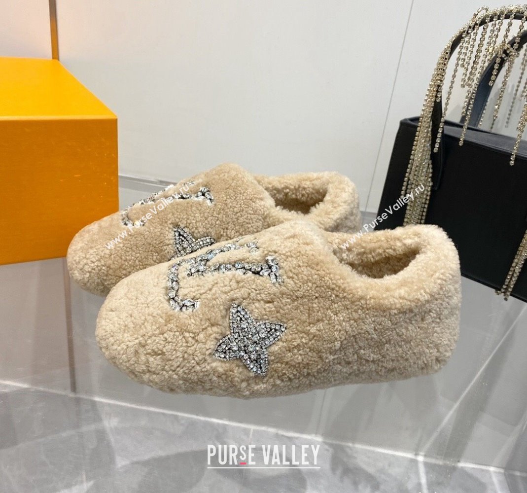 Louis Vuitton Shearling Flat Loafers with Crystals Beige 2023 LV120401 (MD-231204021)