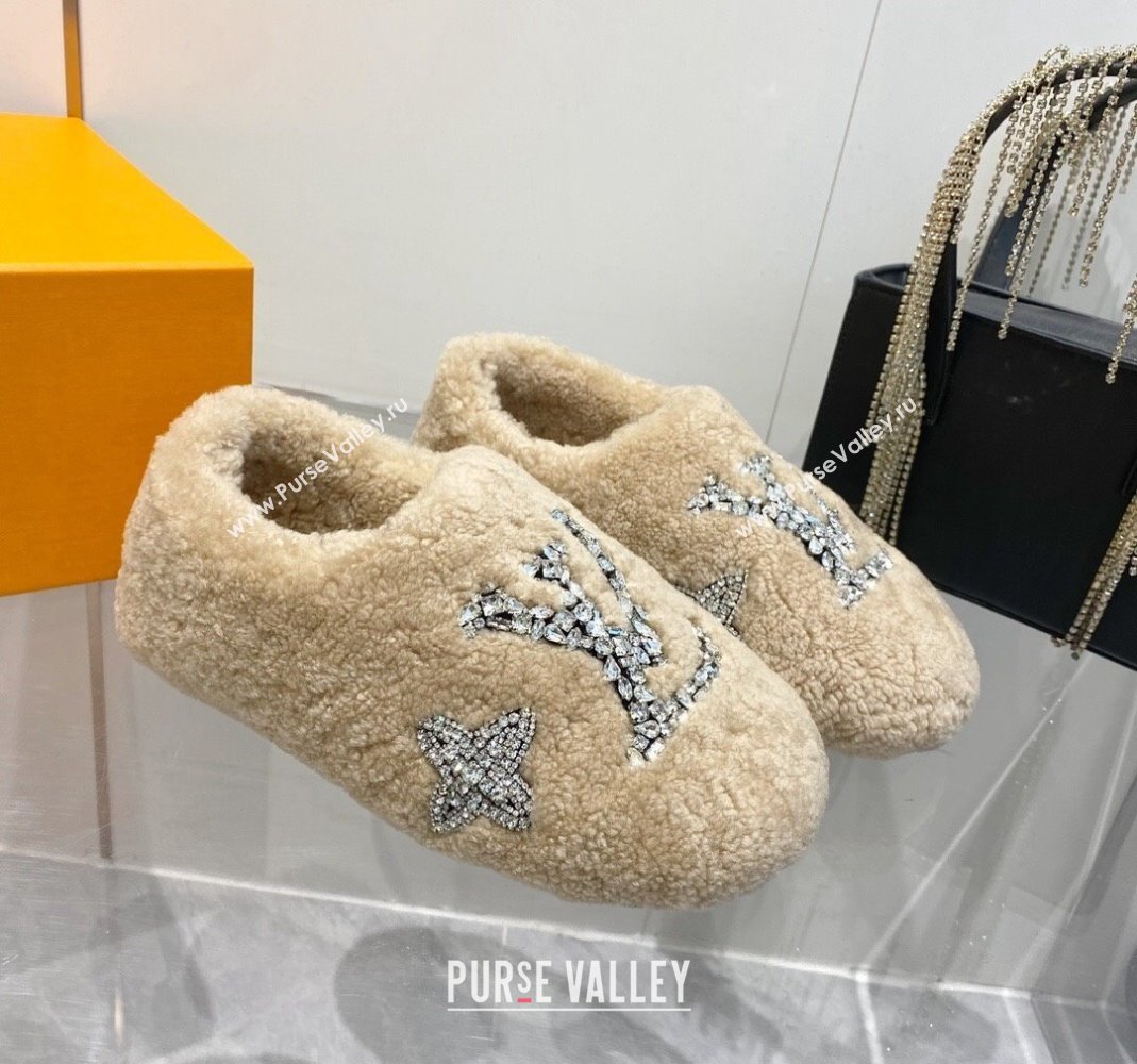 Louis Vuitton Shearling Flat Loafers with Crystals Beige 2023 LV120401 (MD-231204021)