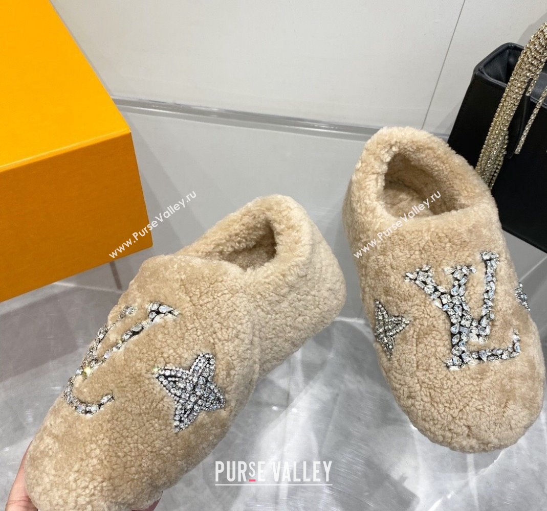 Louis Vuitton Shearling Flat Loafers with Crystals Beige 2023 LV120401 (MD-231204021)