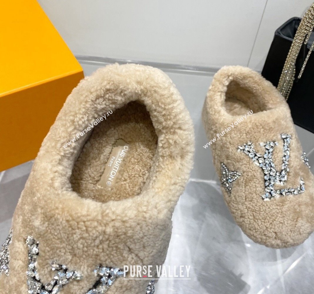 Louis Vuitton Shearling Flat Loafers with Crystals Beige 2023 LV120401 (MD-231204021)